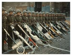 Soviet troops present captured German banners during the victory parade 24th June 1945, Red Square, Moscow